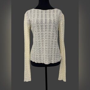 Natural Life Cream Lace Long Sleeve Top Boho Sheer Stretch Floral Size M